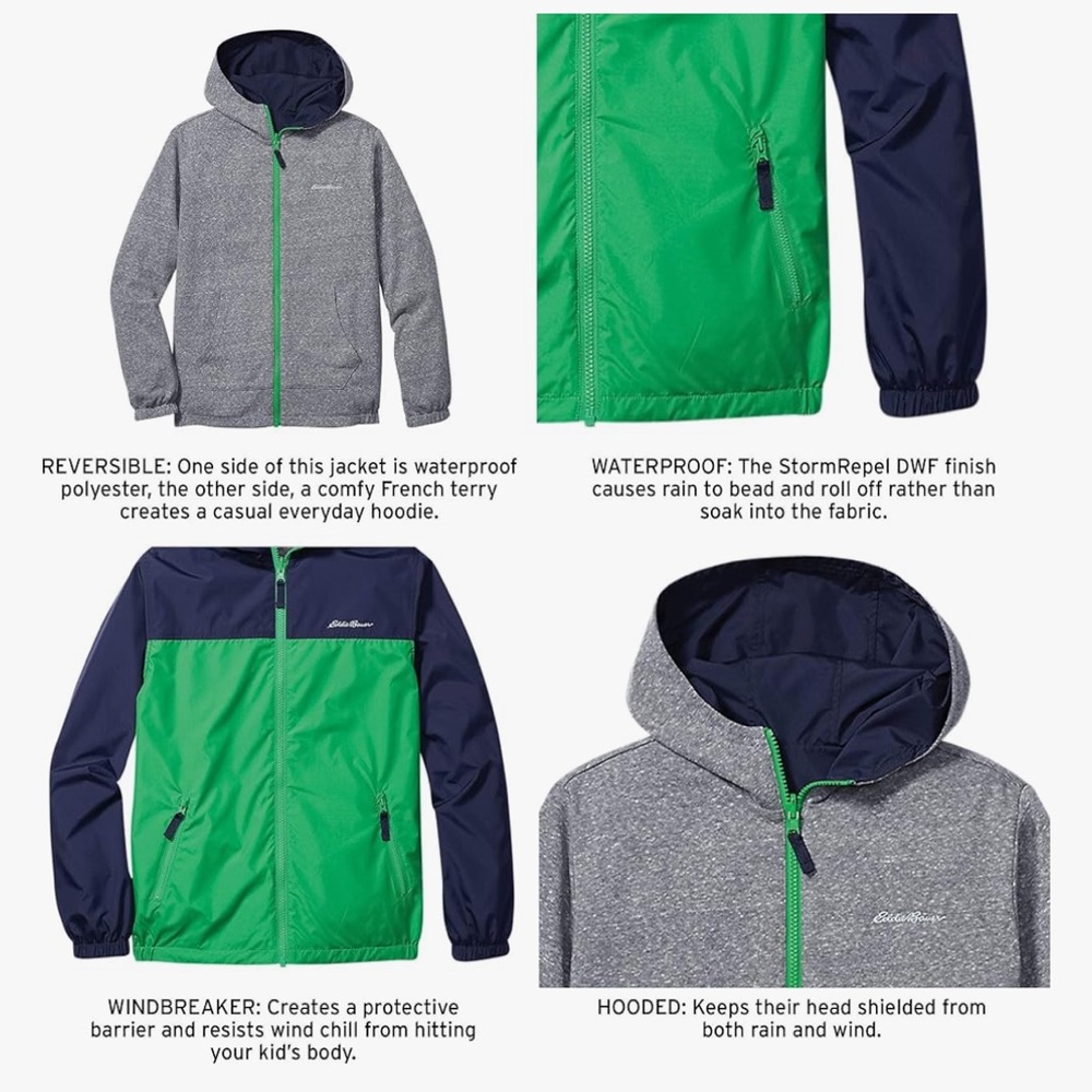 Eddie Bauer Kids Reversible Coat - Navy and Green - Picture 10 of 10